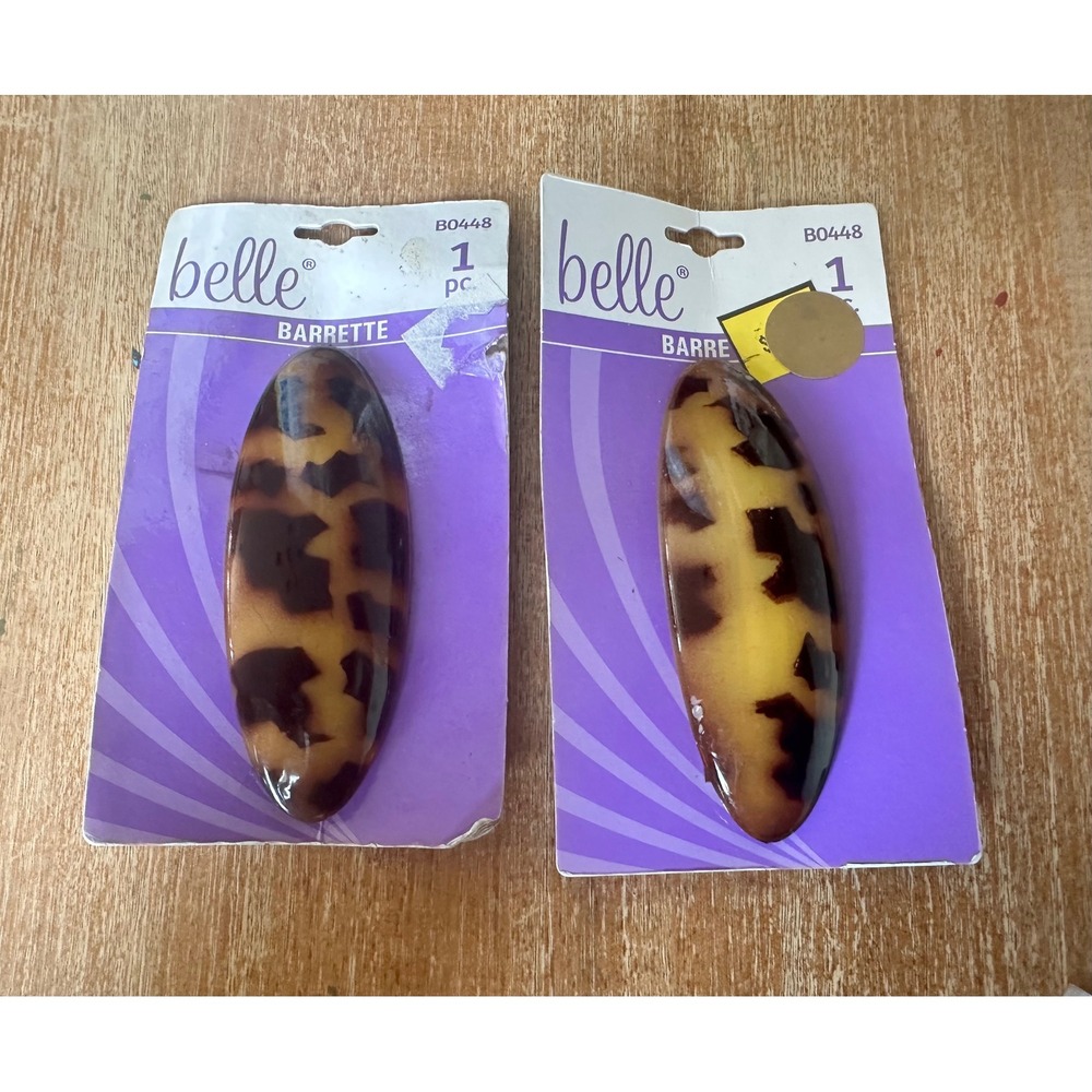 90's Belle Tortoise‎ Shell Hair Barrette Set of 2 Oval Hair Clips Brown Amber